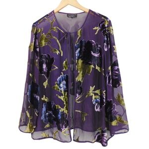 VTG Spenser Jeremy Woman Purple Floral Velvet Burnout Kimono Jacket‎ 90s